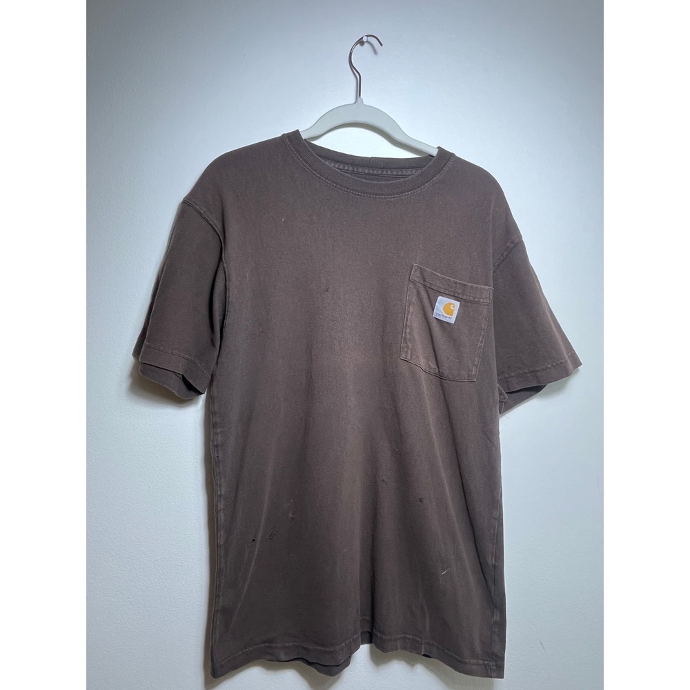 Carhartt Mens Original Fit Pocket T-Shirt‎ Brown Short Sleeve Distressed